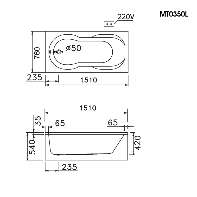  Bồn Tắm Massage Chân Yếm - MT0350L/R 