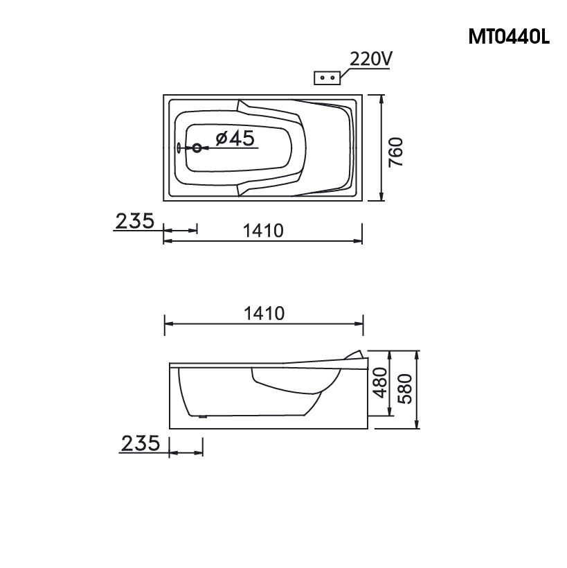  Bồn Tắm Massage Chân Yếm - MT0440L/R 