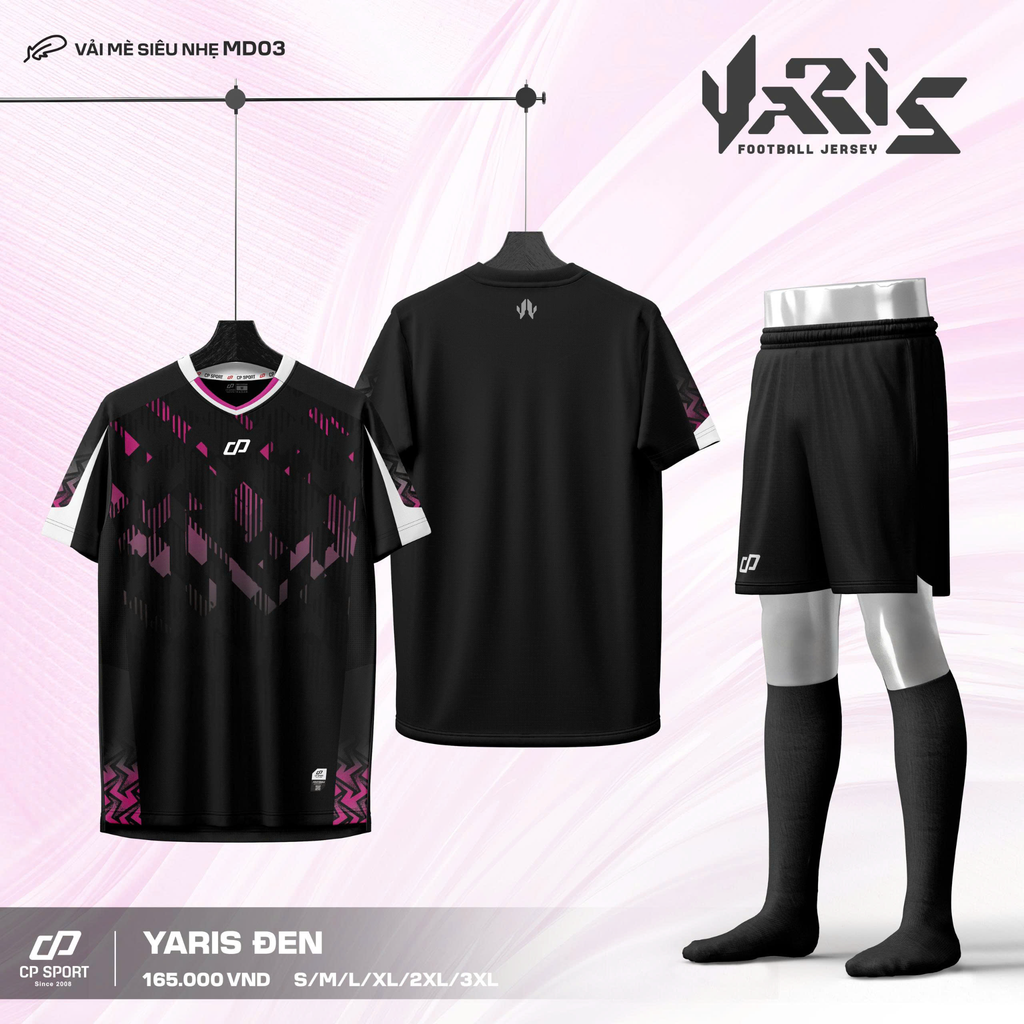Quần Áo Bóng Đá Không Logo CP Yaris - Đen
