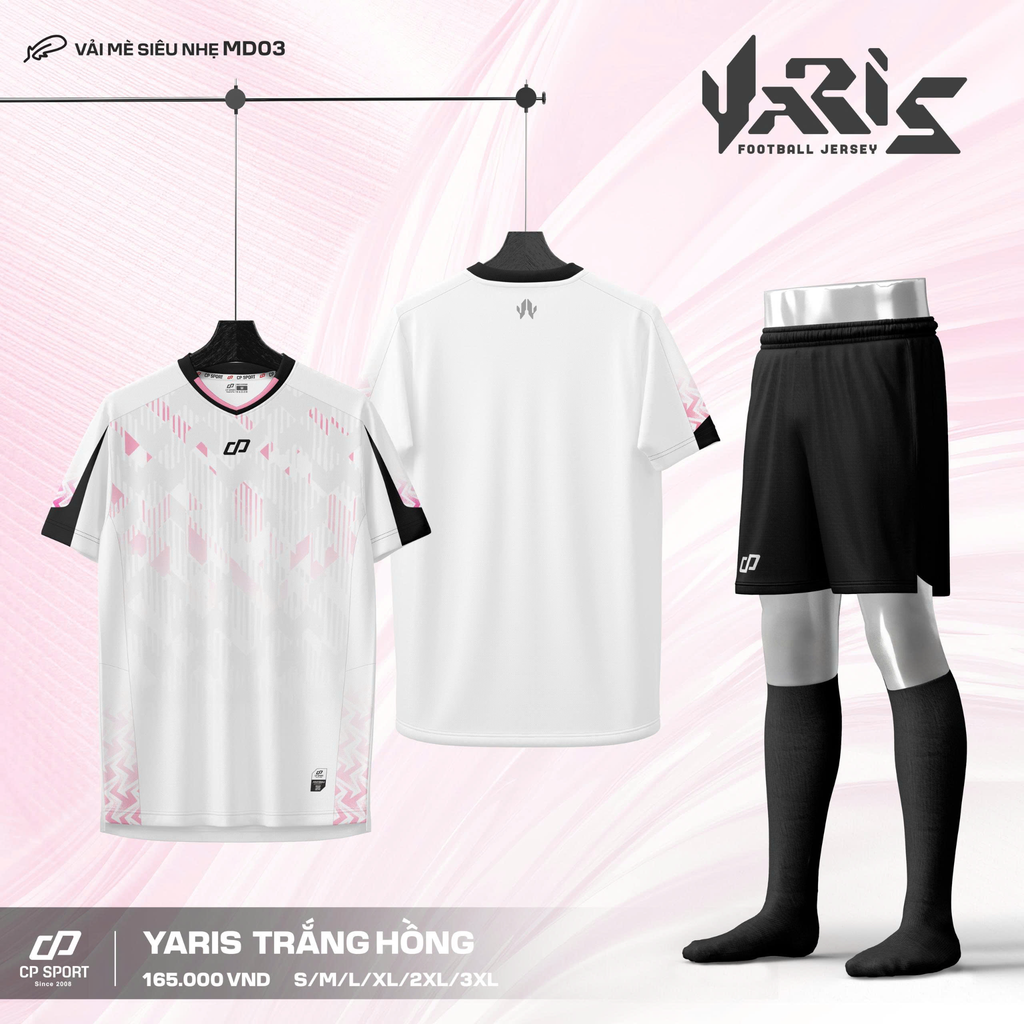 Quần Áo Bóng Đá Không Logo CP Yaris - Trắng Hồng