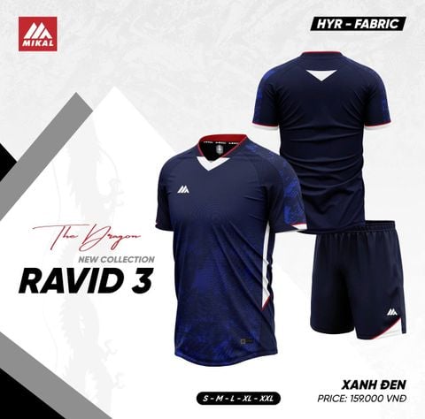 Quần Áo Bóng Đá Không Logo Mikal Ravid 3 K5 - Xanh Đen