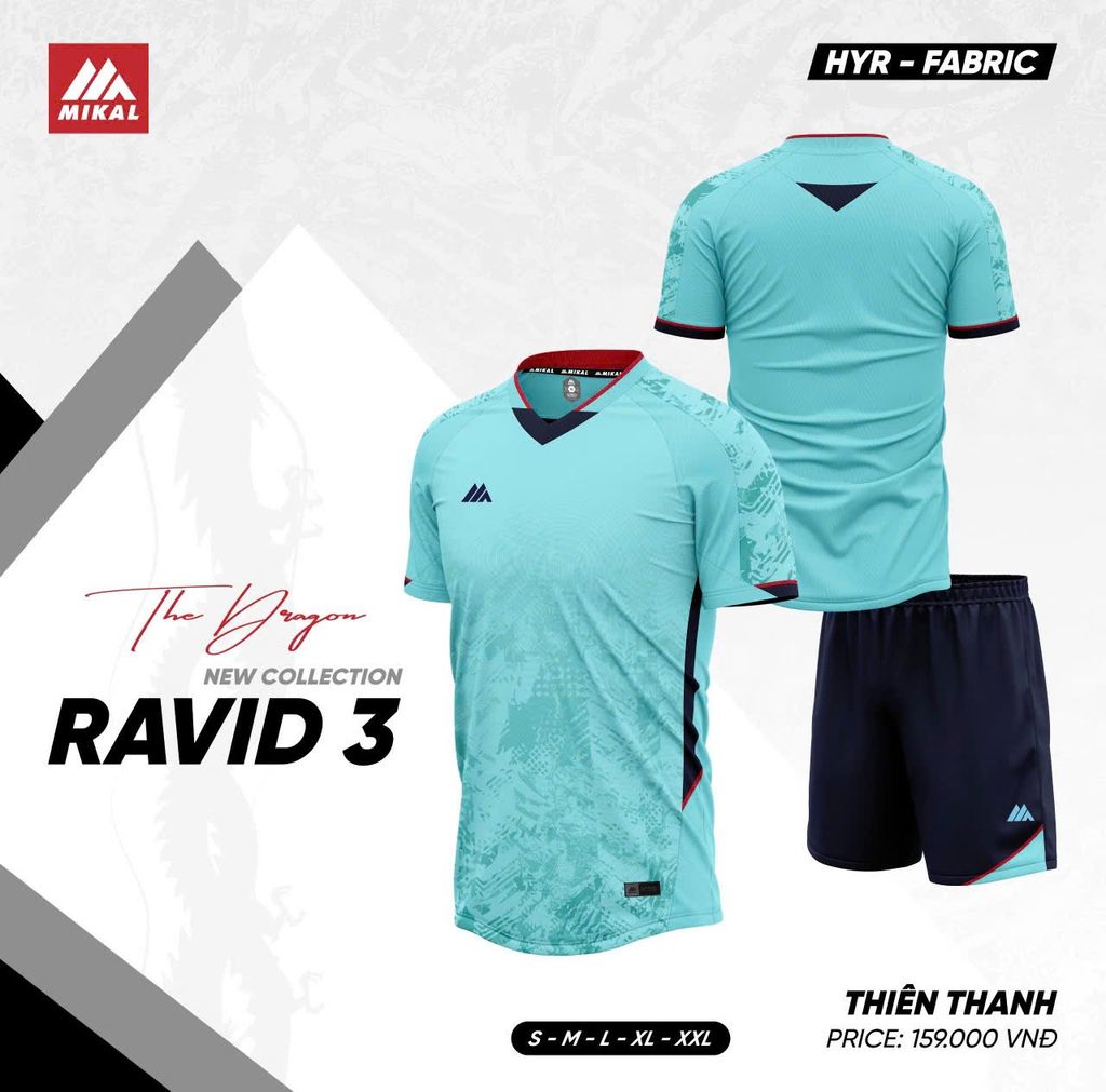 Quần Áo Bóng Đá Không Logo Mikal Ravid 3 K5 - Xanh Thiên Thanh