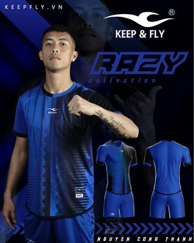 Quần Áo Bóng Đá Không Logo Keep Fly Razy -  Xanh Bích