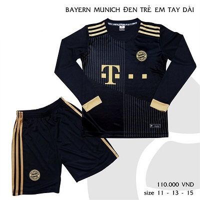 Quần áo bóng đá trẻ em tay dài Bayern Muncich màu Đen 2022