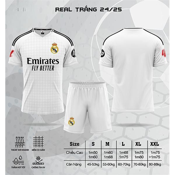 Quần Áo Bóng Đá JP Real Madrid Trắng 24/25 - Trắng