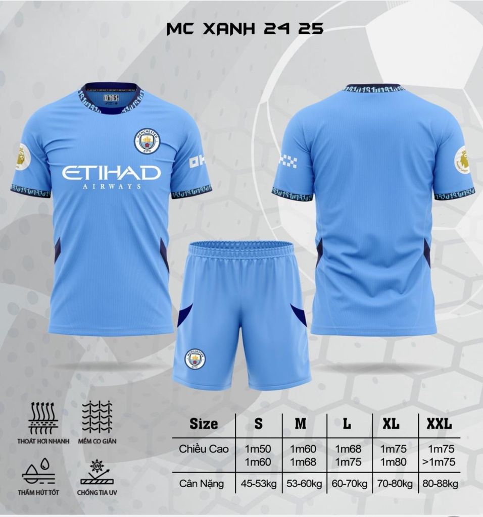 Quần Áo Bóng Đá CLB Man City Màu Xanh Biển - Mẫu Mới Nhất