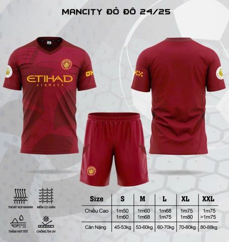 Quần Áo Bóng Đá CLB Man City 24/25 - Đỏ Đô