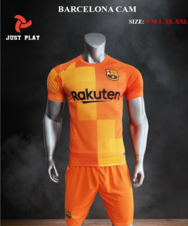 Quần áo bóng đá Barca màu cam vải thun lạnh không nhăn, không xù