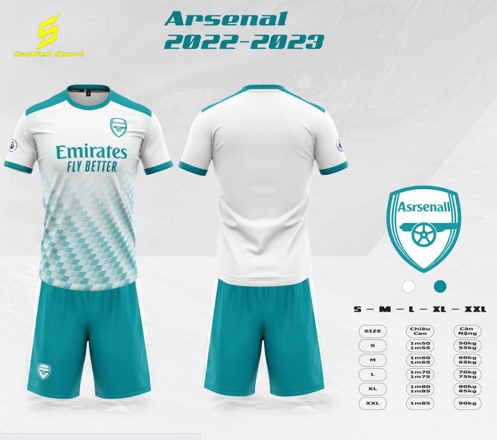 Quần áo Sao Việt 2022 Arsenal Trắng mẫu mới
