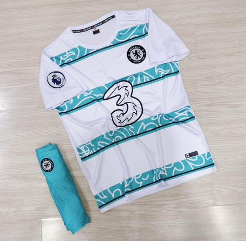 Quần áo bóng đá CLB Chelsea 2022 Trắng sọc xanh - Vải thun lạnh cao cấp