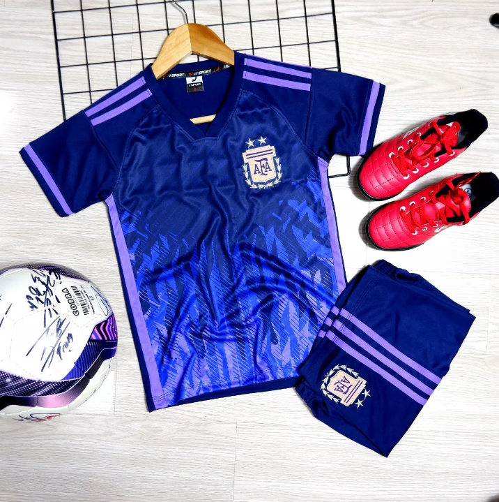 Quần áo bóng đá, đồ đá banh trẻ em Đội Tuyển Argentina Tím Vải thun lạnh cao cấp