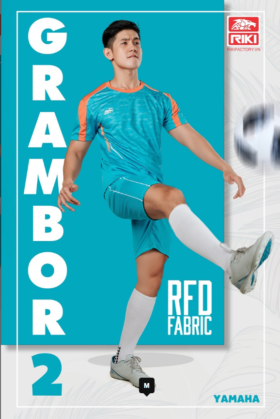 Quần áo đá banh không logo Riki Grambor 2 màu Xanh Ya
