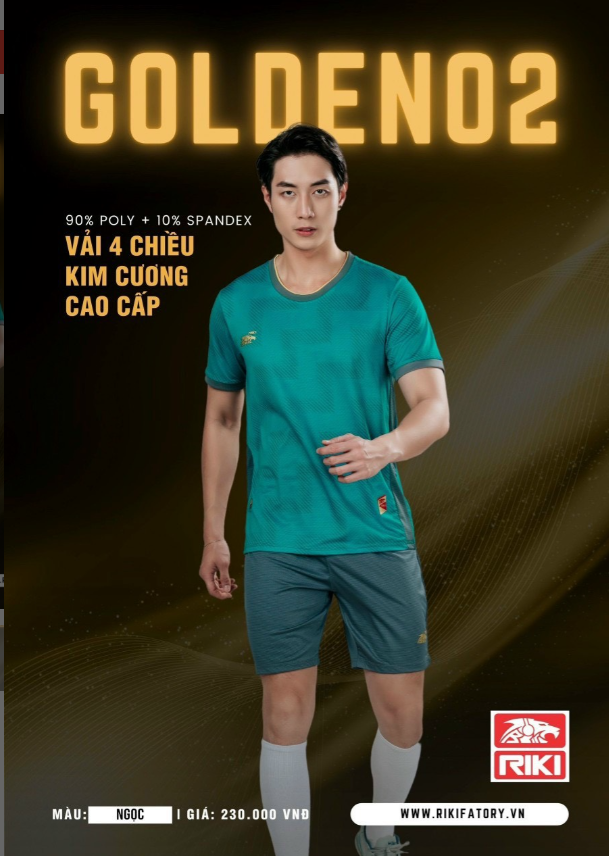 Quần áo đá banh không logo Riki Golden 02 Ngọc