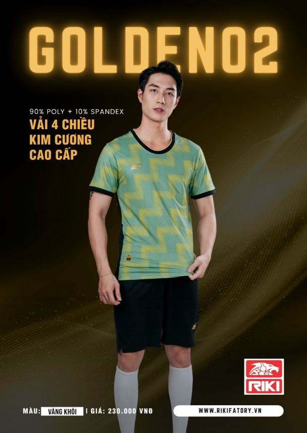 Quần áo đá banh không logo Riki Golden 02 Vàng