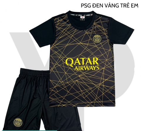 Quần Áo Bóng Đá Trẻ Em, Đồ Đá Banh Trẻ Em PSG Đen vàng - Vải thun lạnh cao cấp