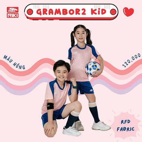 Quần áo đá banh trẻ em không logo Riki Grambor 2 màu hồng