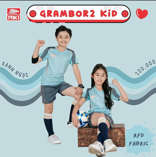 Quần áo đá banh trẻ em không logo Riki Grambor 2 màu Xanh Ngọc