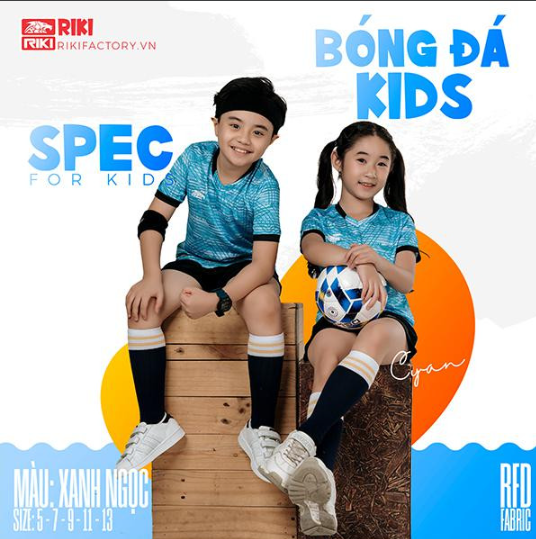 Quần áo đá banh trẻ em không logo Riki Spec màu - Xanh da