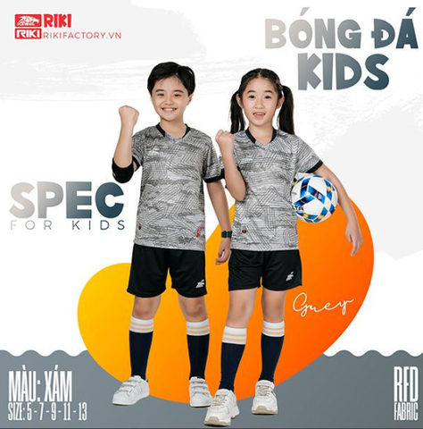 Quần áo đá banh trẻ em không logo Riki Spec - màu Xám