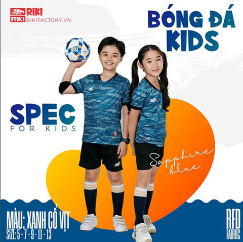 Quần áo đá banh trẻ em không logo Riki Spec màu - Xanh cổ vịt