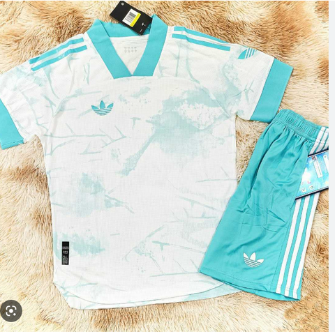 Quần áo đá bóng  ADIDAS Vải Mè Thái Gai lưới Cao cấp Trắng xanh ngọc