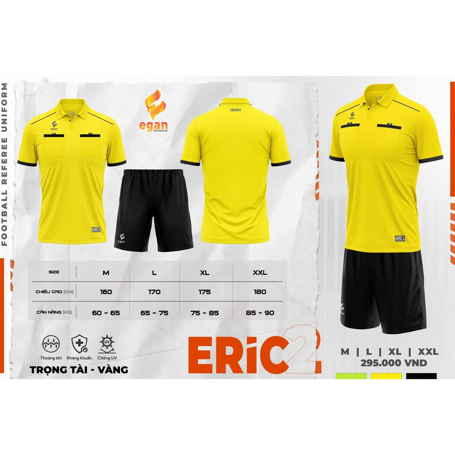 Áo trọng tài EGAN-ERIC 3 màu cao cấp - Vàng