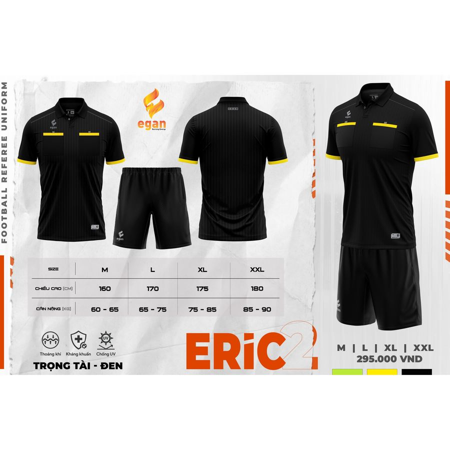 Áo trọng tài EGAN-ERIC 3 màu cao cấp - Đen