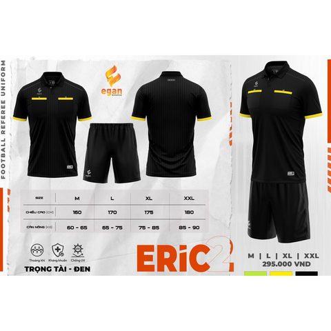 Áo trọng tài EGAN-ERIC 3 màu cao cấp - Đen