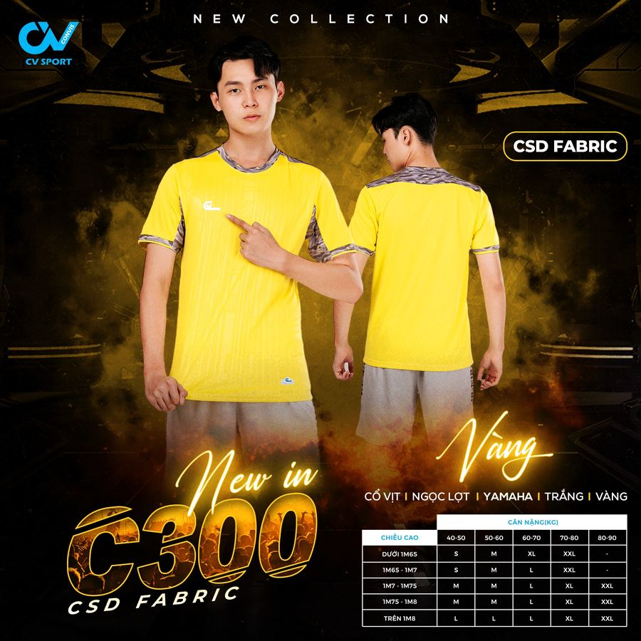 Quần Áo Bóng Đá Không Logo CV C300 - Vàng
