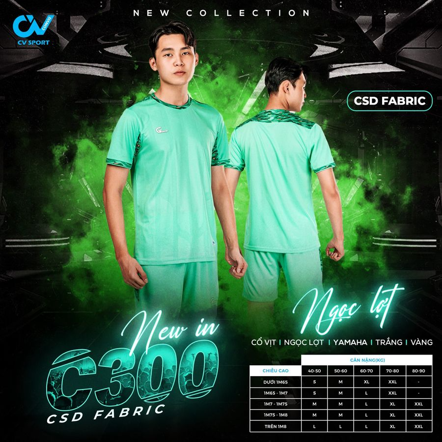 Quần Áo Bóng Đá Không Logo CV C300 - Xanh Ngọc