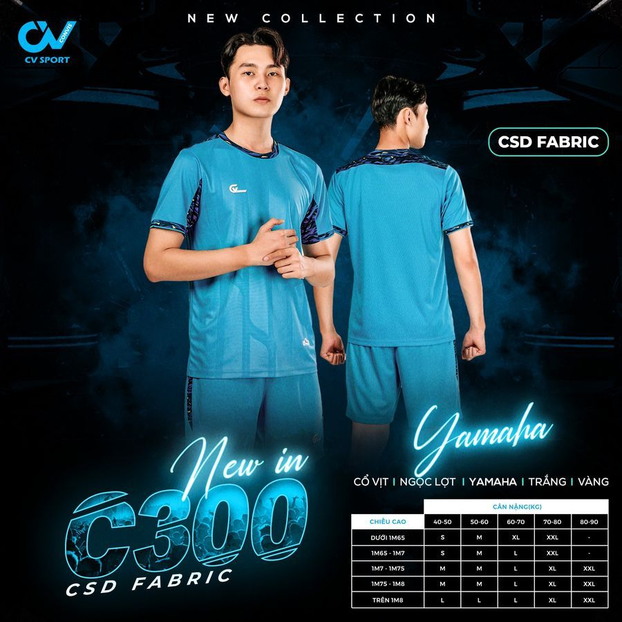 Quần Áo Bóng Đá Không Logo CV C300 - Xanh Da