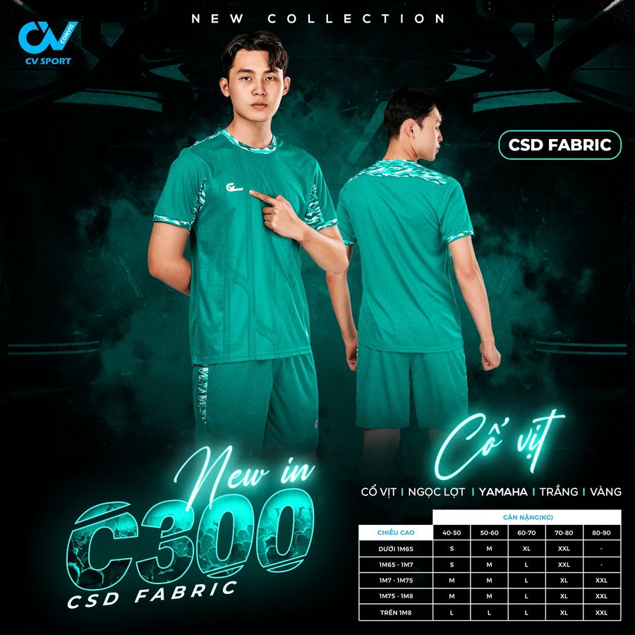 Quần Áo Bóng Đá Không Logo CV C300 - Xanh Cổ Vịt