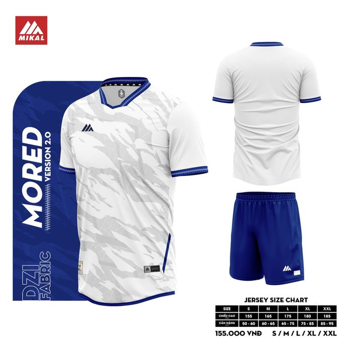 Quần Áo Bóng Đá Không Logo Mikal Mored 2.0 (K3) - Trắng Xanh