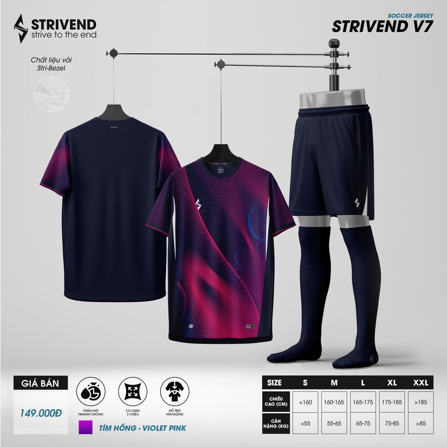 Quần Áo Bóng Đá Không Logo Strivend V7 - Tím