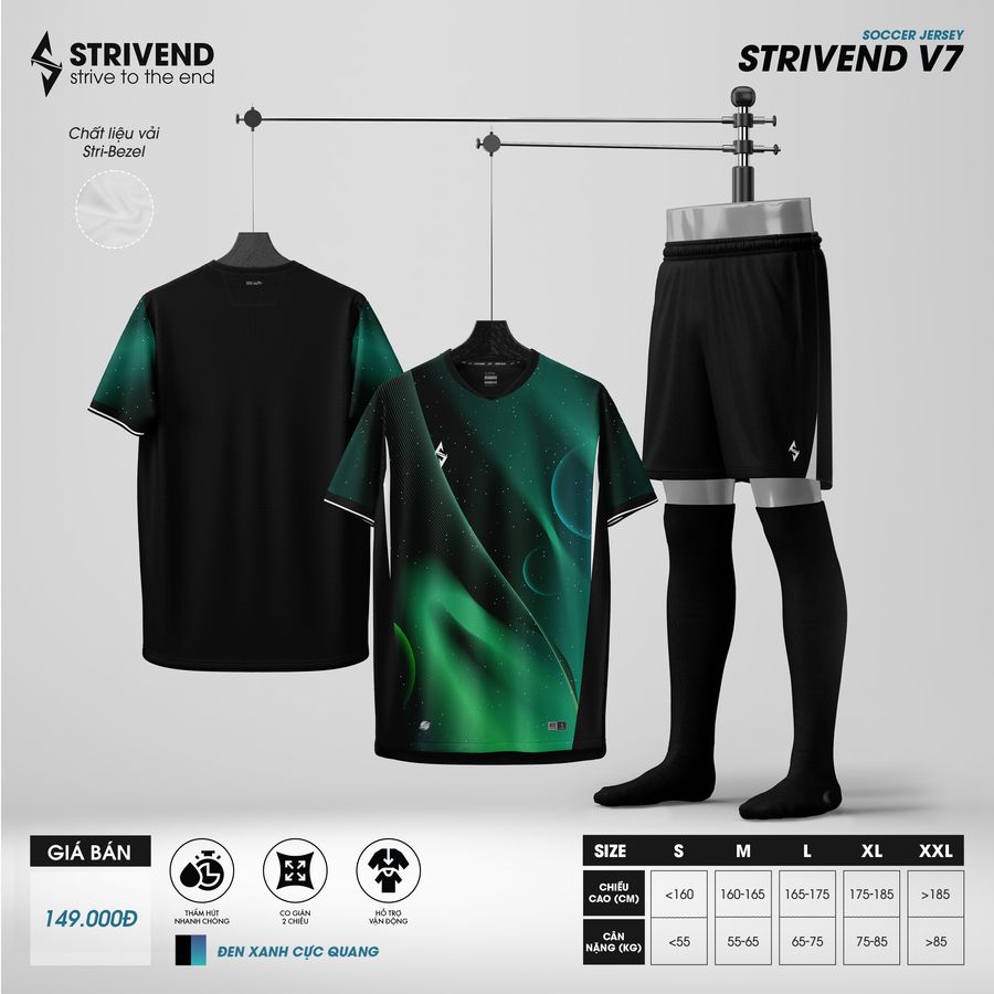 Quần Áo Bóng Đá Không Logo Strivend V7 - Xanh Lá