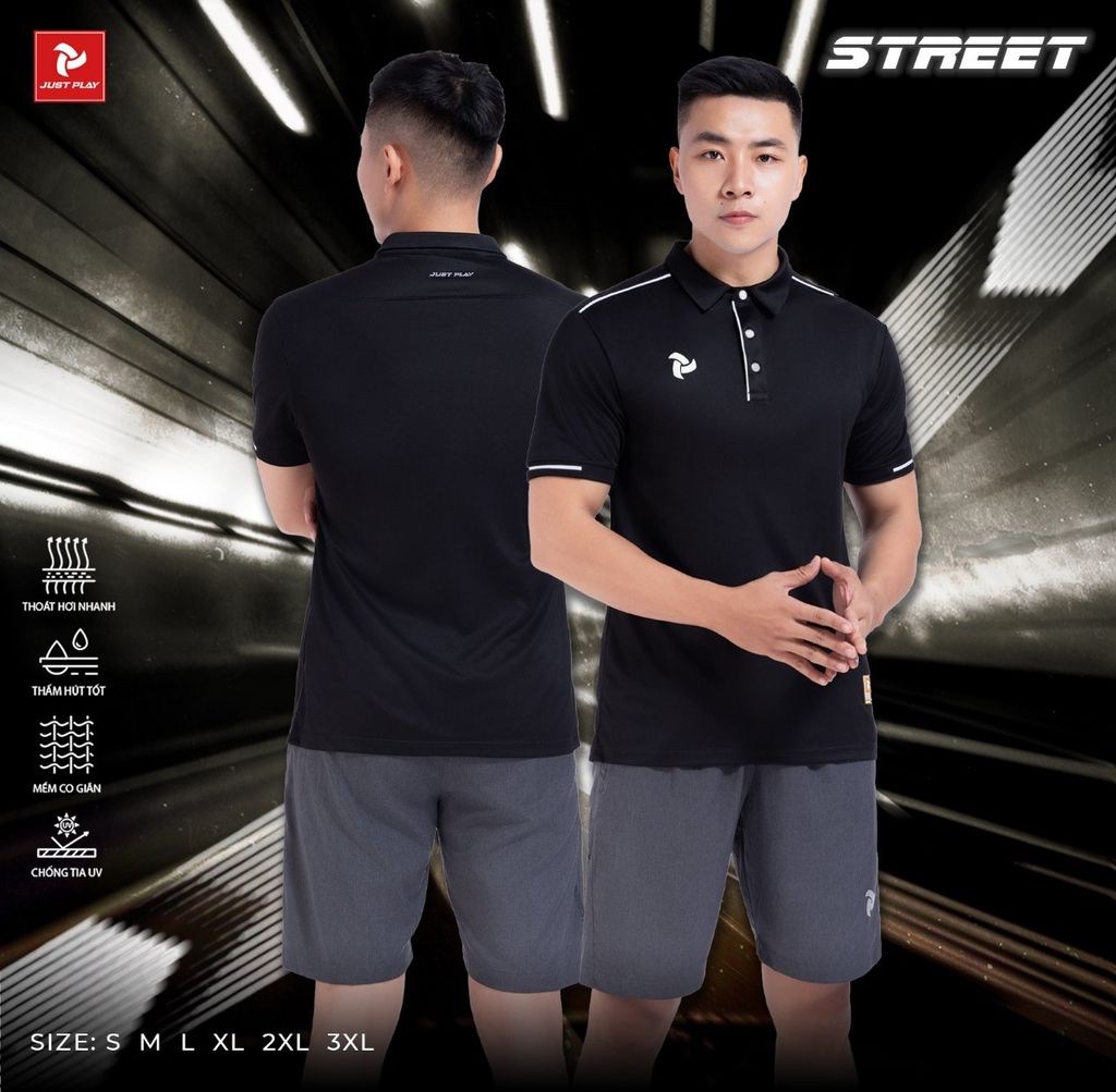 Áo Polo Thể Thao JP Street - Đen