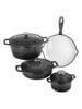 Bộ nồi - chảo gang CS XANTEN tráng men 7 món (3 nồi, 3 nắp, 1 chảo) màu xám - 067465