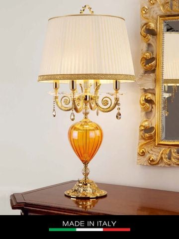 Đèn bàn pha lê màu hổ phách DEBORA Romatica mạ vàng 4 bóng ⌀30cm*86h gắn kim cương Swarovski - DC2437