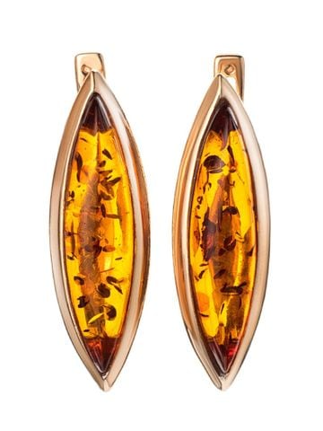 Bông tai trang sức Amber Jewelry bạc 22K đính đá hổ phách thiên nhiên (Grace) phủ vàng - 710111049