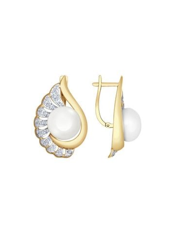 Bông tai vàng đính ngọc trai và kim cương zirconia - 792062