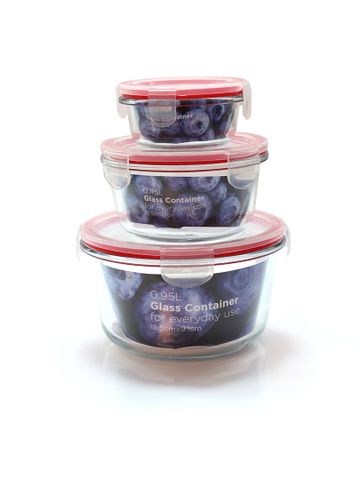 Bộ 3 thố thuỷ tinh tròn Carlmann có nắp khoá - LRD1-2-3