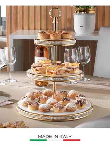 Kệ bánh BC 3 tầng màu trắng mạ vàng - 593/BO-STR