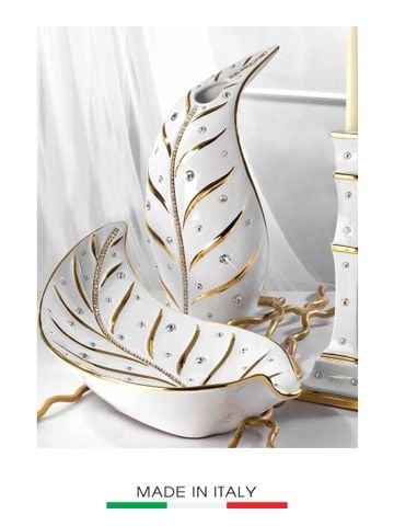 Khay hình chiếc lá mạ vàng 24K gắn ngọc BC - ST843.BO