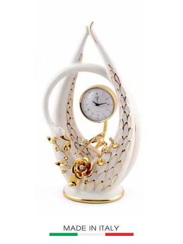 Đồng hồ trang trí hình thiên nga gắn hoa mạ vàng BC - ST189-1-BO