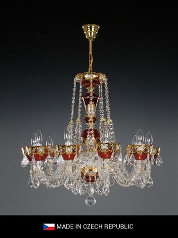  Đèn chùm mạ vàng pha lê đỏ gắn kim cương swarovski Tom Bohemia 00411.010 