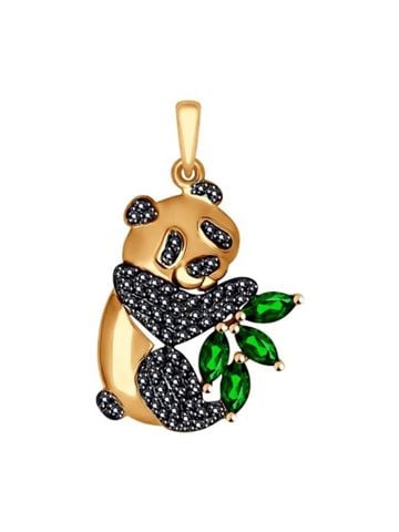 Mặt dây chuyền bằng  vàng "gấu trúc" đính đá đen -  035066