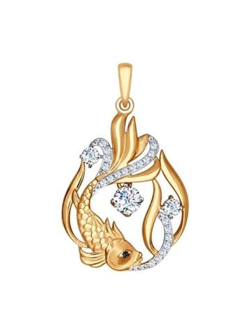 Mặt dây chuyền bằng  vàng đính ngọc bội "hình cá vàng" -  035097