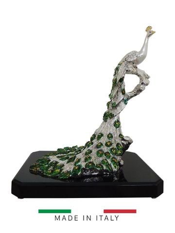 Tượng con công mạ bạc đế gỗ Goldline Italia cao 54cm - D2319