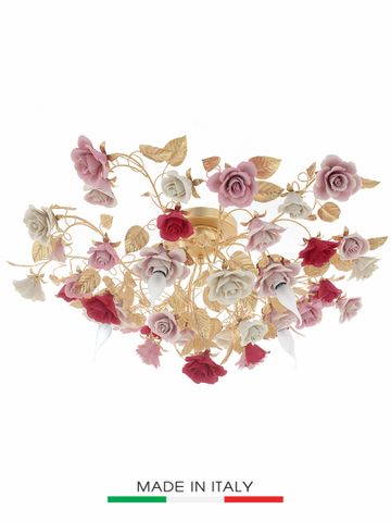 Đèn Chùm Napoleon Mạ vàng 24K 5 Bóng Hoa Màu Hồng - 2423-5