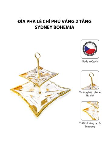  Đĩa pha lê chì phủ vàng 2 tầng Sydney Bohemia 